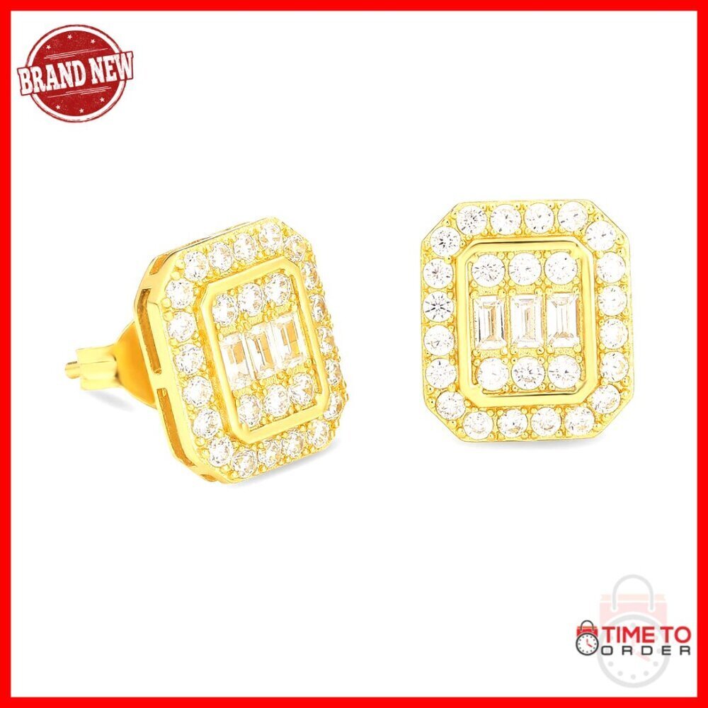 Sterling Silver 14K Plated Stud Earrings, 5A CZ Stones, Hypoallergenic